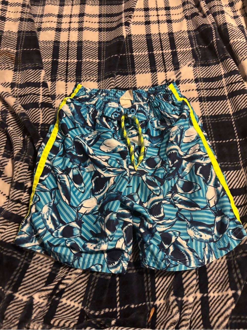 OP Blue Patterned Swim Shorts with Neon Yellow Drawcord